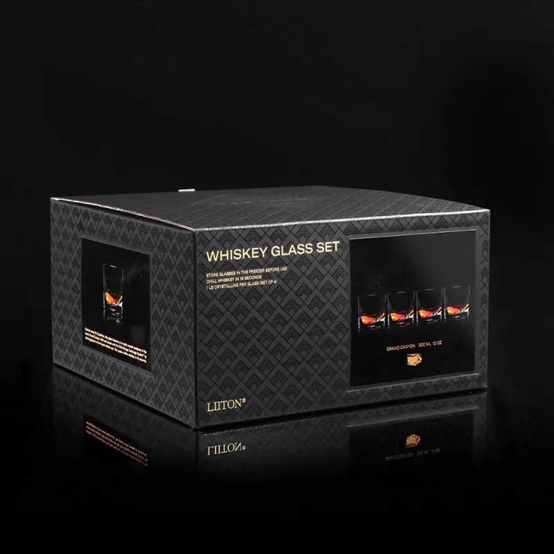 Set pahare pentru whisky LIITON Grand Canyon, Cristal, 300 ml, 4 buc, Fund 3D Grand Canyon, Transparent