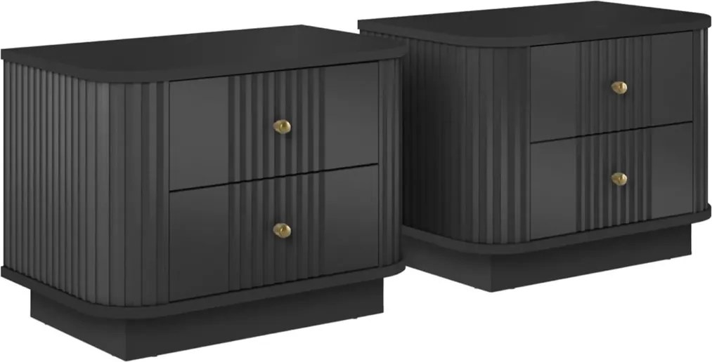 Noptieră Vesper 56 cm pe plintă - negru cu mânere aurii