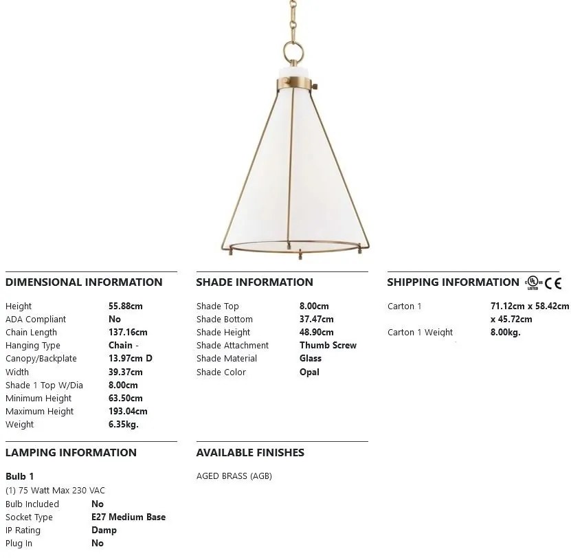 Pendul de forma conica, desing LUX, ELDRIDGE