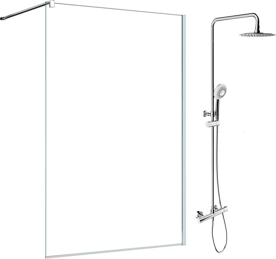 Pachet paravan dus Walk-In SanSwiss Easy crom 80x200 cm si coloana de dus Omnires Y crom