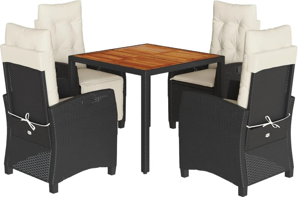 vidaXL Set mobilier de grădină cu perne, 5 piese, negru, poliratan