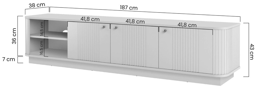 Comodă TV pe soclu Vesper 3D 187 cm - cașmir / nuc / mânere negre