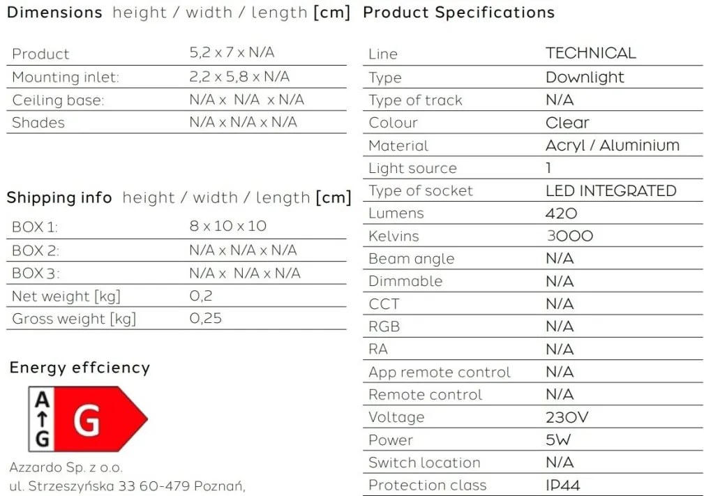 Spot LED incastrabil pentru baie IP44 LINZ 3000K