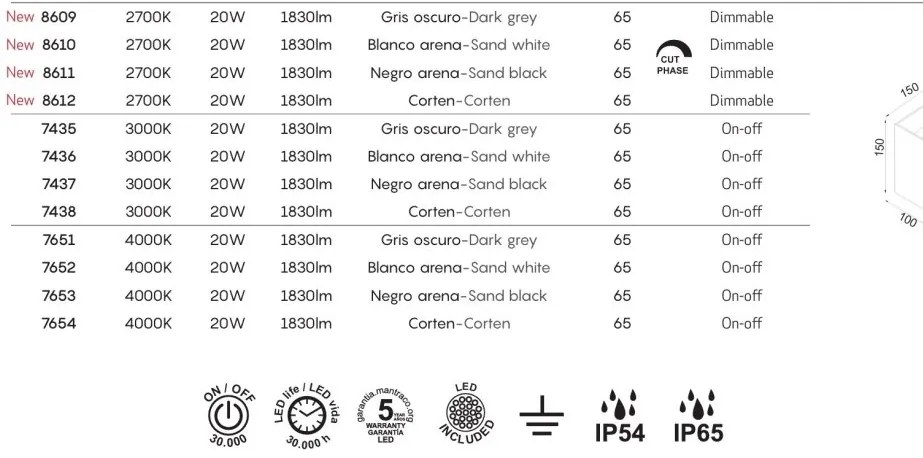 Aplica LED dimabila iluminat exterior ambiental IP54 DAVOS XL alb MA-8610