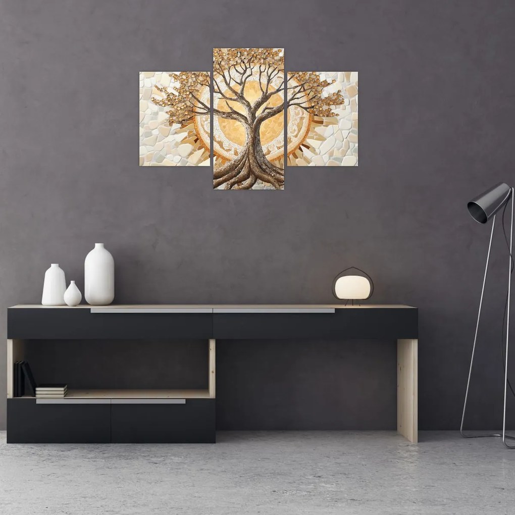 Tablou – Arborele vieții auriu în mozaic (90x60 cm)