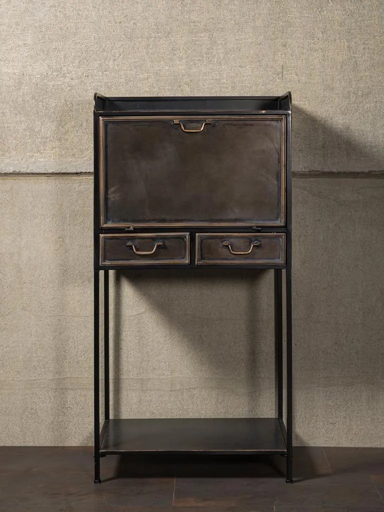 Bar din metal, cu 2 sertare și ușă rabatabilă, aspect vintage, Bonaparte