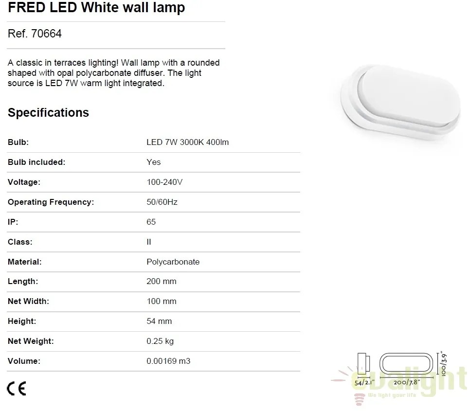 Aplica de perete LED terasa exterior FRED alba 70664