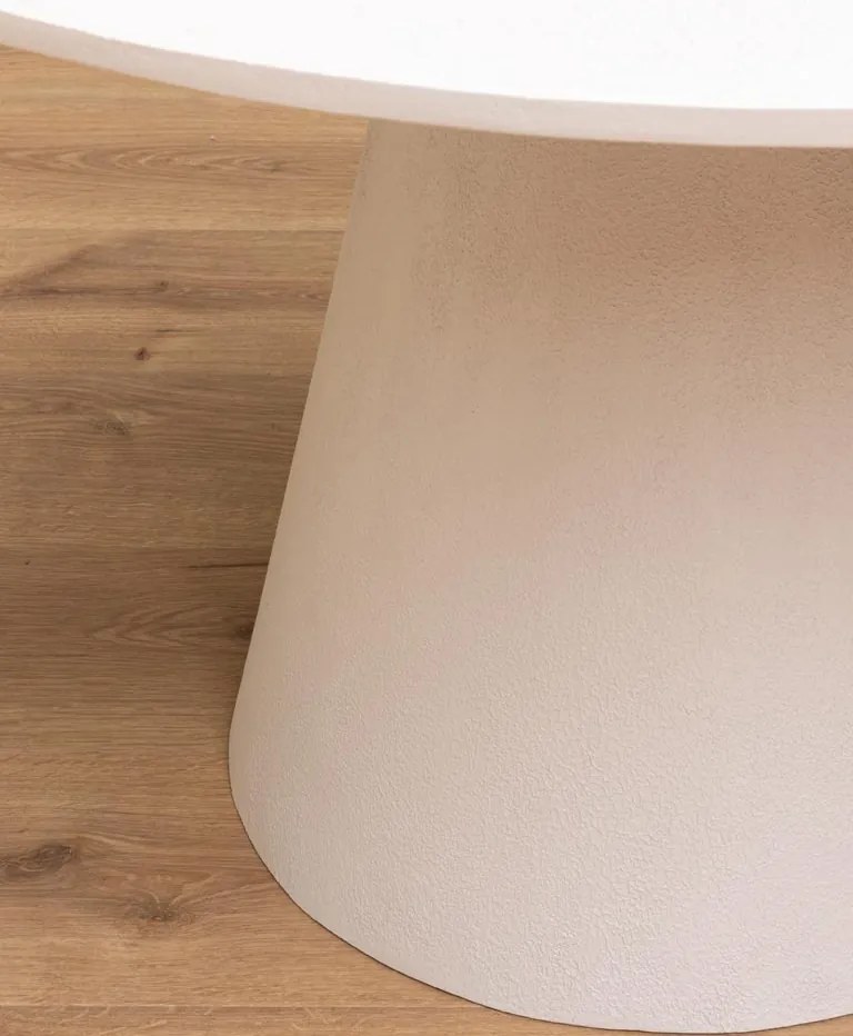 Masa de dining rotunda cu blat din panouri de lemn masiv ,"Alba"