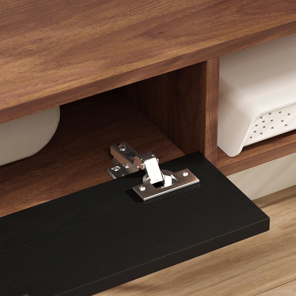 HOMCOM Mobilier TV Suspendat, Suport TV Până la 50" cu Sertar Rabatabil, 2 Rafturi Deschise și Orificiu pentru Cabluri, Mobilier pentru Televizor pentru Sufragerie, Dormitor și Sală de Stat, 120x24x16 cm, Nuc | Aosom Romania