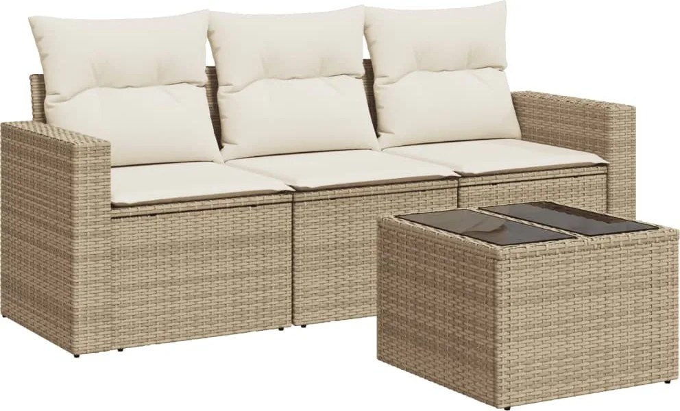 vidaXL Set canapele de grădină, 4 piese, cu perne, bej, poliratan