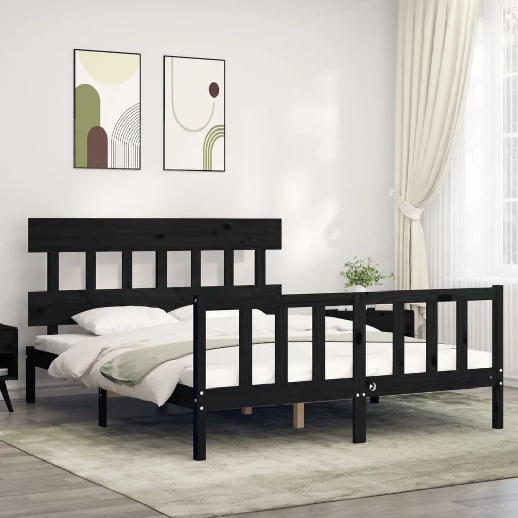 3193350 vidaXL Cadru de pat cu tăblie, negru, 160x200 cm, lemn masiv