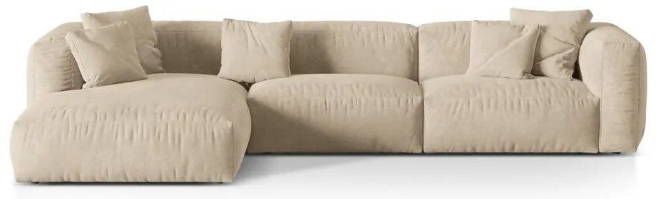 Colțar modular bej cu tapițerie din catifea (cu colț pe partea stângă/cu șezlong) Martina – Micadoni