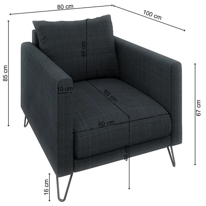 Fotoliu gri închis cu tapițerie din chenille Freya – Ropez