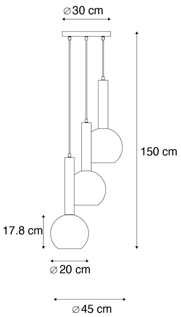 Lampă suspendată modernă neagră cu sticlă fumurie cu 3 lumini - Clayton