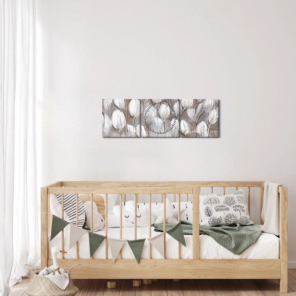 Tablou - Lalele structurate (cu ceas) (90x30 cm)