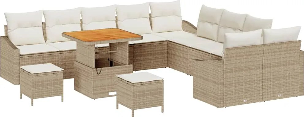 vidaXL Set de canapele pentru grădină cu pernă 13 pcs Bej Rattan poli