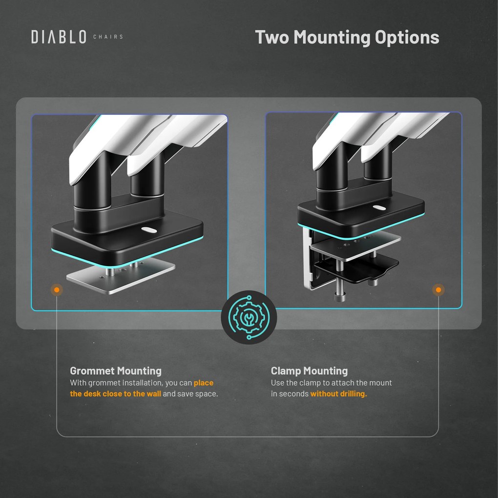 Suport dublu pentru monitoare de 49 de inchi, alb-negru X-Arm Dual RGB