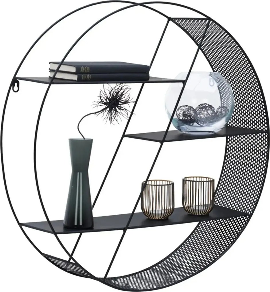 Raft FUZ, stejar/negru, metal/lemn, 60x16x60 cm
