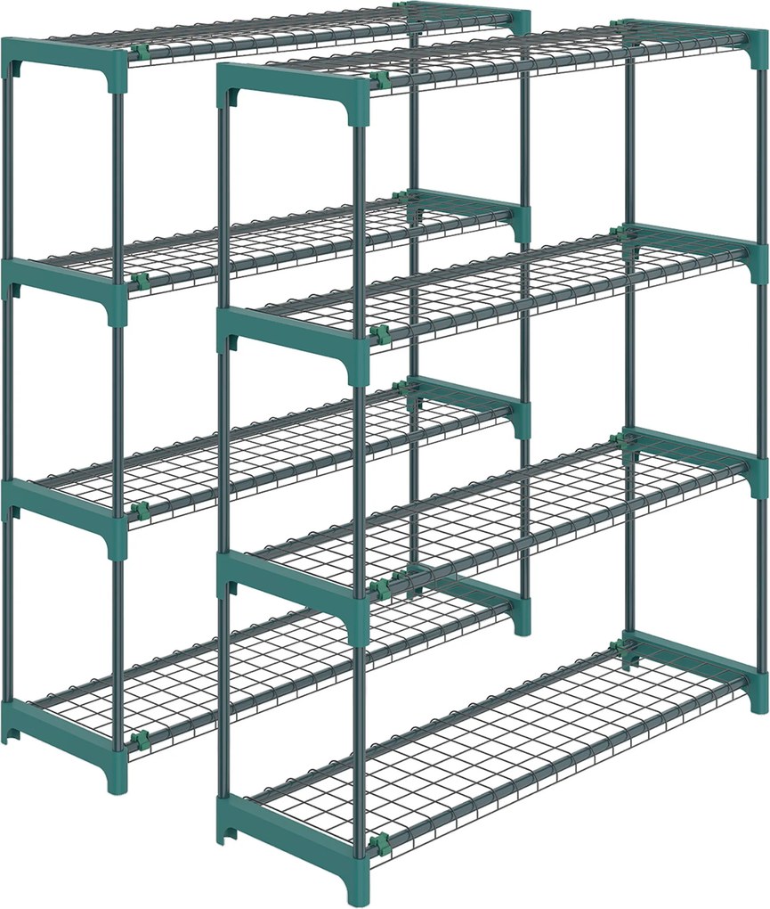 Outsunny Raft pentru Plante pe 4 Niveluri, Set de 2 Suporturi pentru Plante, din Oțel cu Catarame pentru Montaj Ușor, Expunere Ghivece Grădină și Balcon, 90x28x104 cm | Aosom Romania