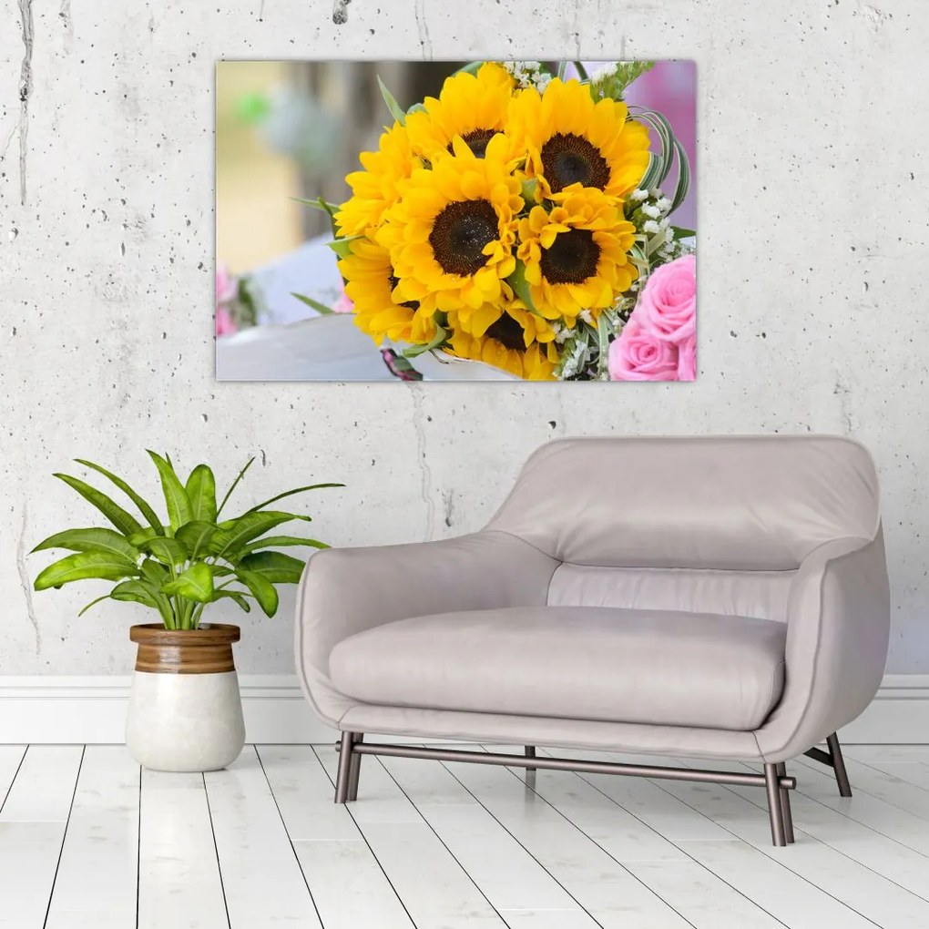 Tablou cu buchetul miresii de floarea soarelui (90x60 cm)
