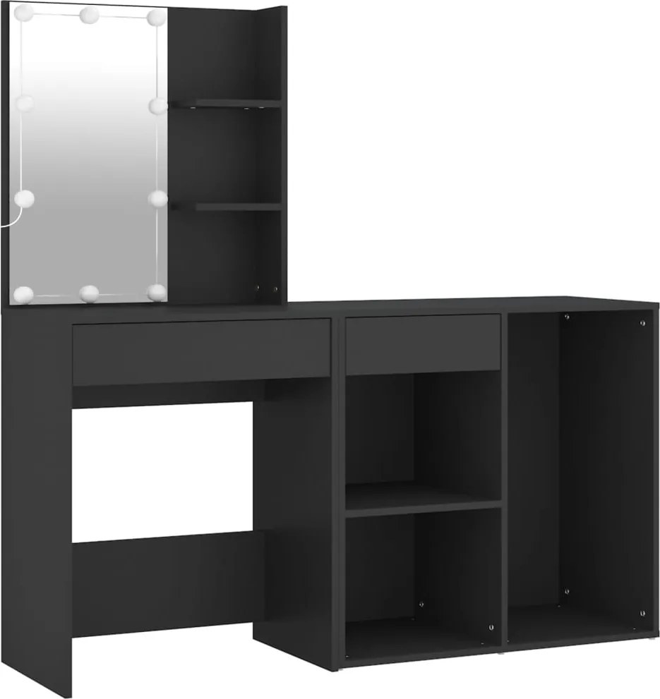 vidaXL Masă de toaletă cu LED și dulap, negru, lemn prelucrat