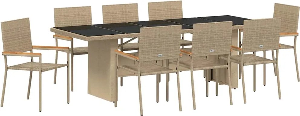 vidaXL Set de masă pentru grădină 9 pcs Bej poliratan