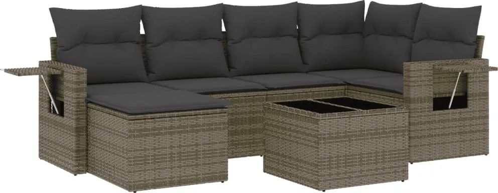 vidaXL Set canapele de grădină, 7 piese, cu perne, gri, poliratan