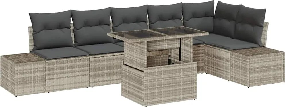 vidaXL Set de canapele pentru grădină 7 pcs Gri deschis Rattan poli