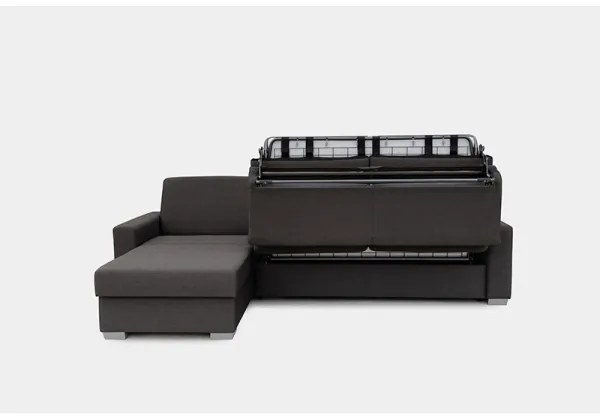 Canapea colțar extensibilă LEKA stânga, maro, cu spațiu depozitare, pentru dormi