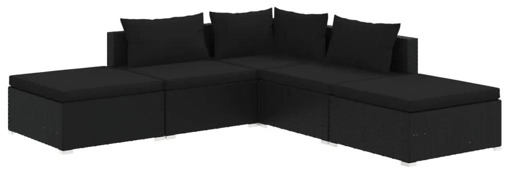 3101608 vidaXL Set mobilier de grădină cu perne, 5 piese, negru, poliratan