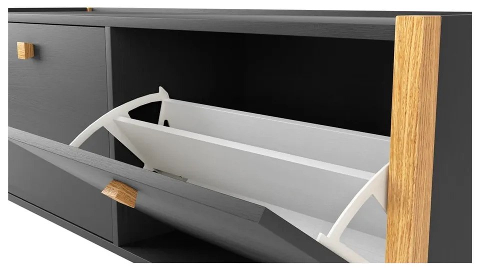 Bancă cu spațiu depozitare încălțăminte / pantofar Woodman Bode, gri închis