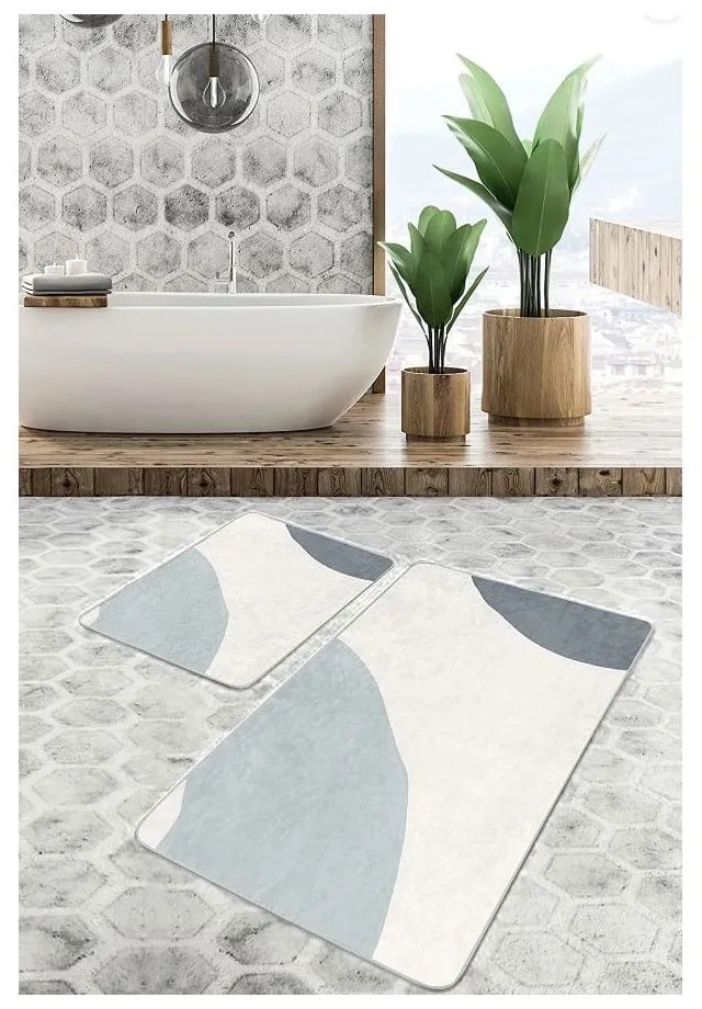 Covorașe de baie gri/crem 2 buc. din catifea 60x100 cm Abstract Shapes – Mila Home