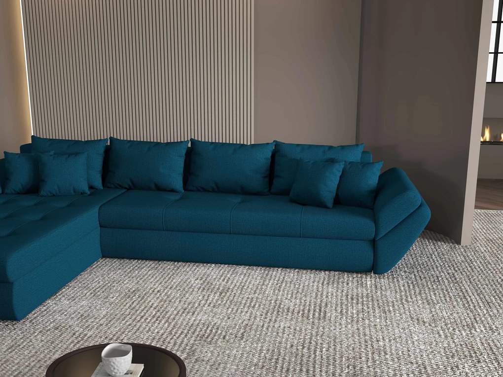 Colțar extensibil dumonde cu ladă de depozitare si sezut confortabil din spuma high-density, Loana XL Enjoy Petrol 335x185 cm