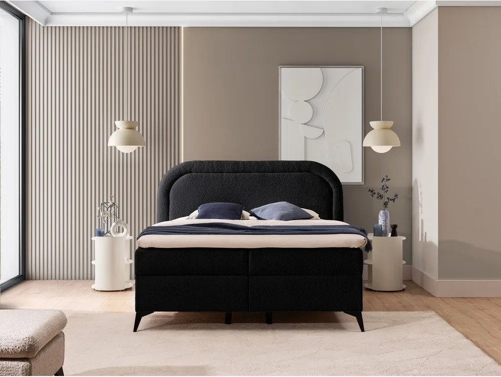 Pat boxspring negru cu spațiu de depozitare 160x200 cm Ornes – Ropez