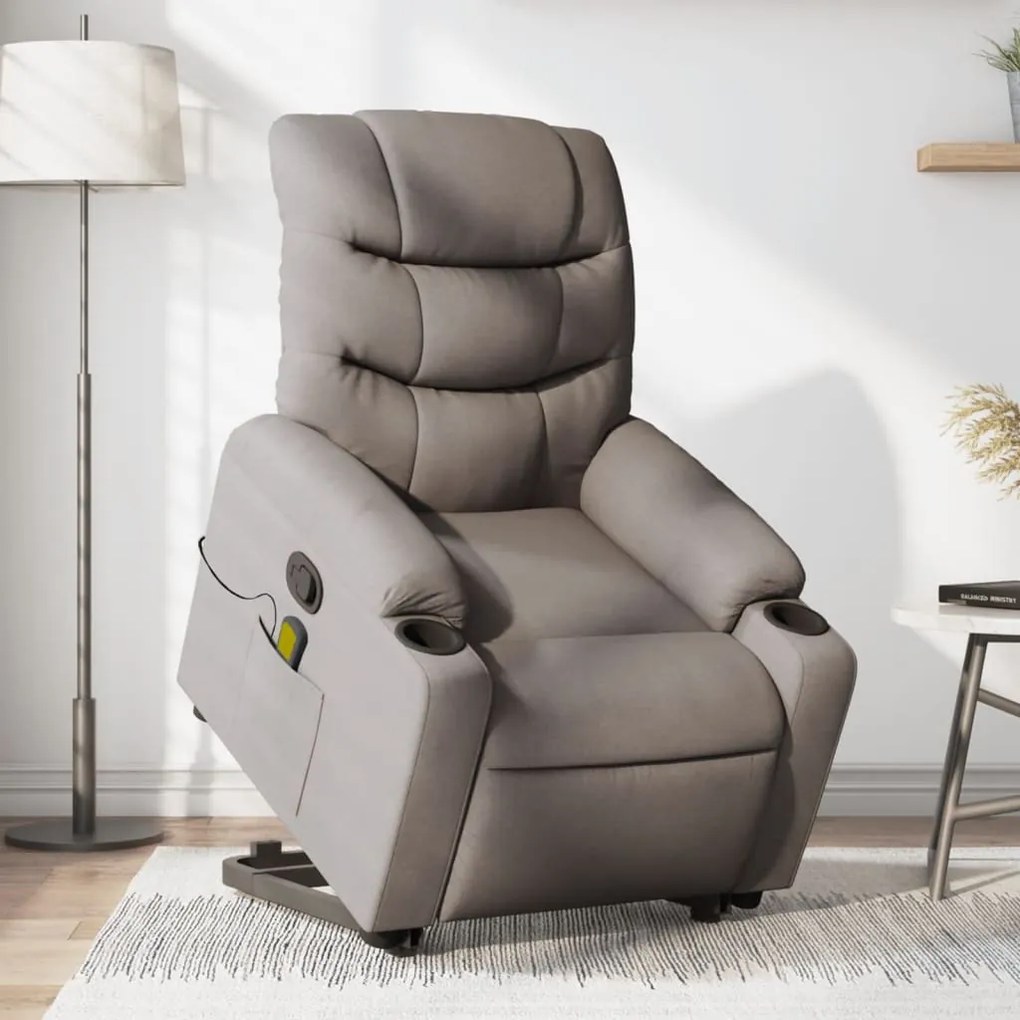 vidaXL Fotoliu rabatabil de masaj cu ridicare, gri taupe, textil