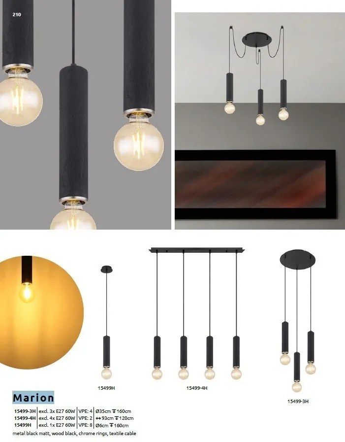 Lustra cu 3 pendule design modern MARION negru, nickel