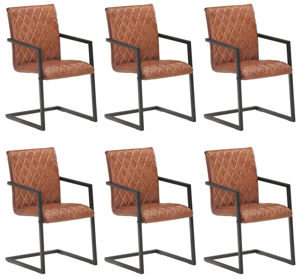 vidaXL Scaune de bucătărie cantilever, 6 buc., maro, piele naturală