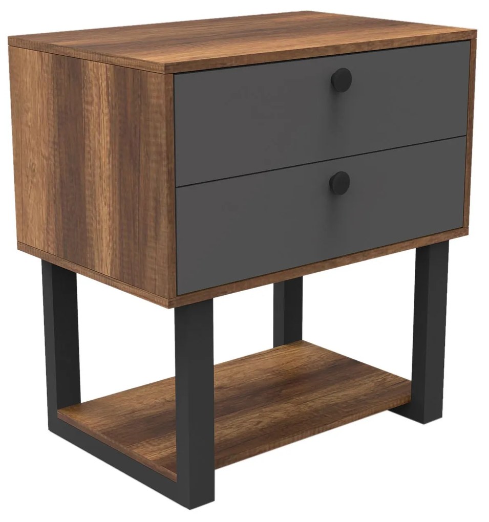 Comoda Birou - Rollbox cu 2 sertare si Raft, Gri -  Nuc, 80 x 85 x 52 cm