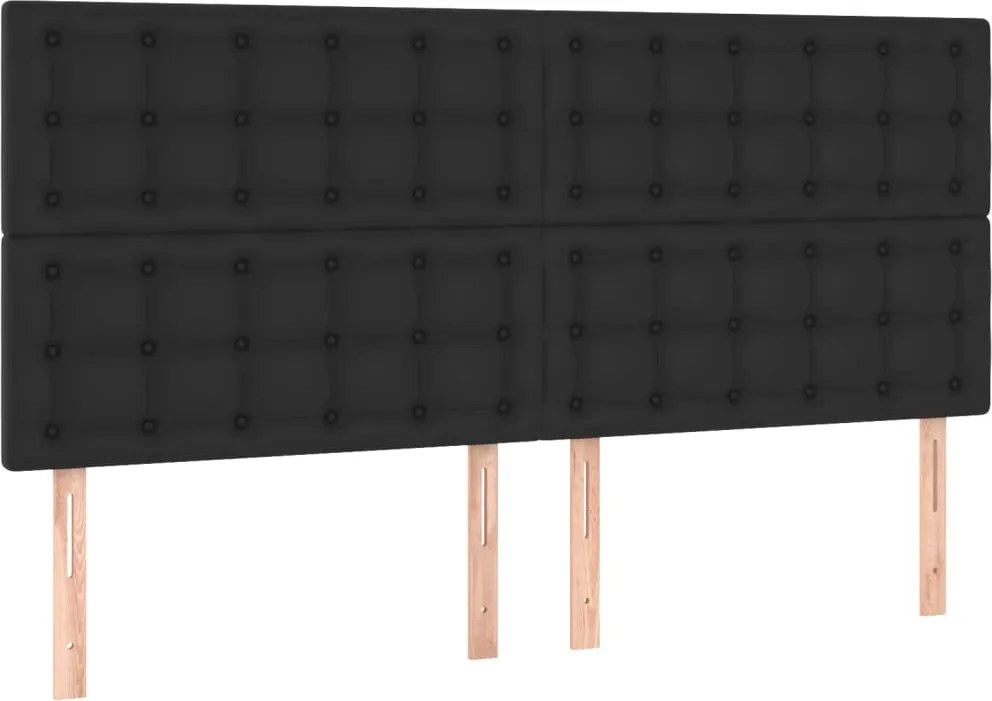 vidaXL Tăblie de pat neagră 200x5x118/128 cm piele ecologică