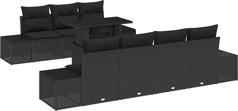 vidaXL Set de canapea cu pernă Manual 8 pcs Negru poliratan