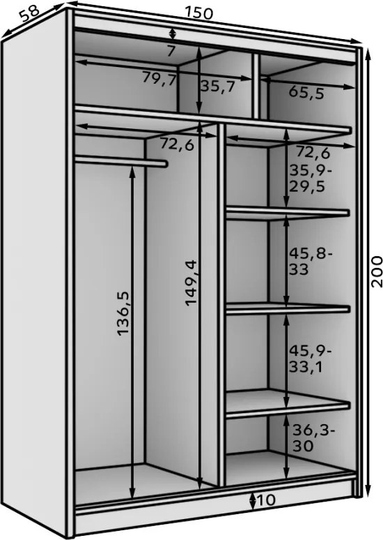 Dulap cu usi glisante, 150x58x200 cm, Calma 150, ADRK Furniture (Culoare: Negru / Alb)