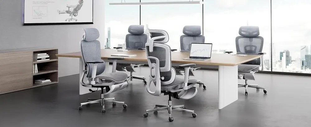 HBADA E2 Scaun ergonomic, cotiere reglabile 3D, suport lombar reglabil, spătar reglabil inaltime, pivotant, suport picioare, Gri