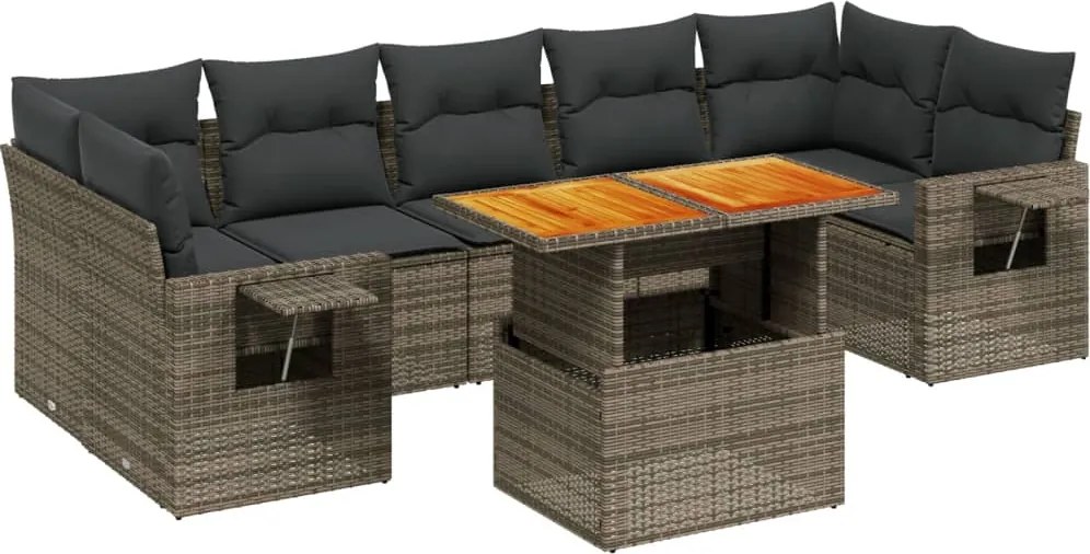 vidaXL Set canapele de grădină cu perne, 8 piese, gri, poliratan