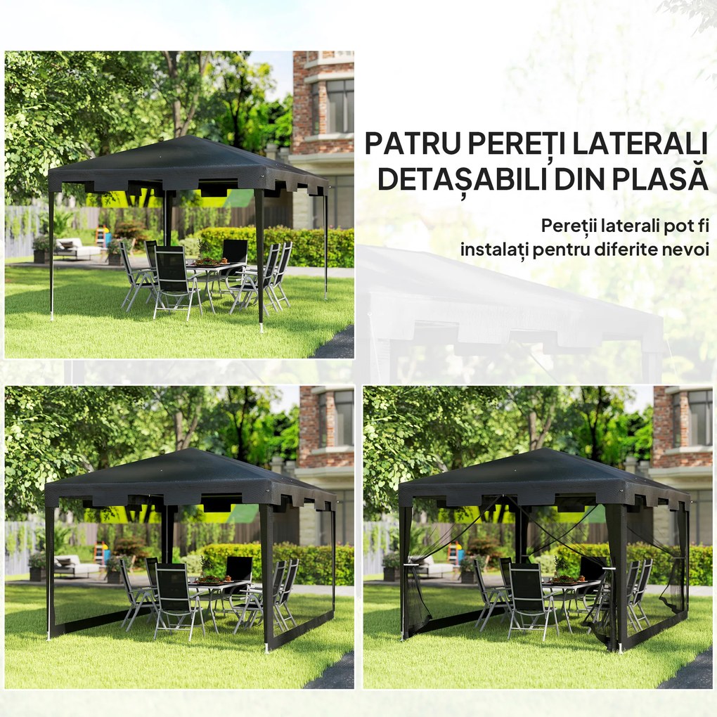 Outsunny Foisor 4x3 m cu Plasa de Tantari si 2 Intrari, Foisor de Gradina din Metal si PE, Gri Inchis