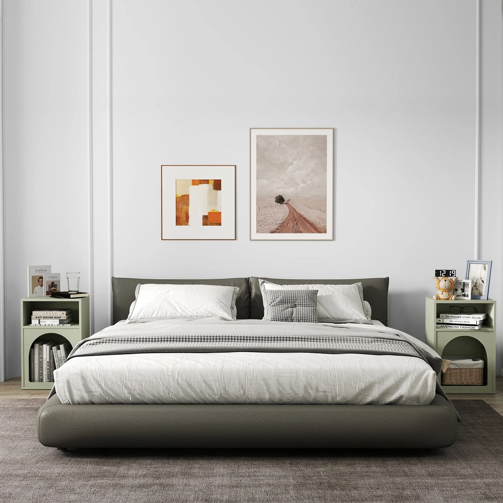 HOMCOM Lot de 2 mese de noapte, masă de noapte cu compartimente deschise, design aranjat, 40 x 30 x 60 cm, verde deschis | Aosom Romania