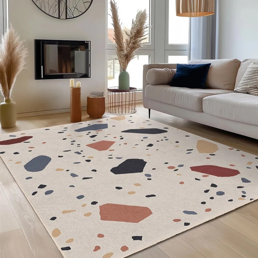 Covor crem lavabil 60x100 cm Cracked Terrazzo – Mila Home