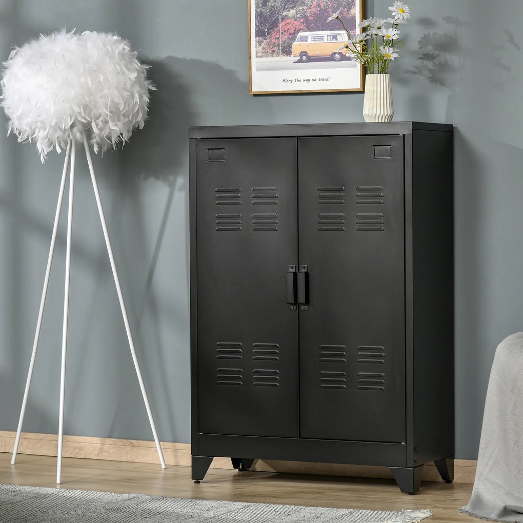 HOMCOM Dulapior Multifunctional cu 2 Usi Stil Industrial, Dulapior Metalic pentru Casa si Garaj - Gri | Aosom Romania