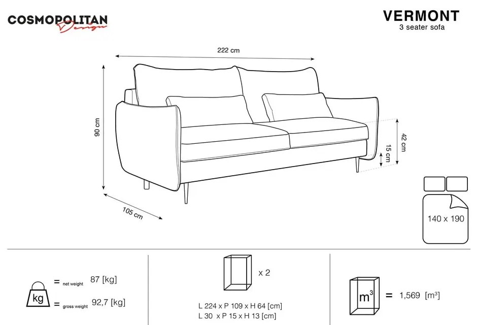 Canapea extensibilă cu spațiu de depozitare Cosmopolitan Design Vermont, gri deschis