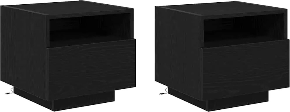 vidaXL Dulap de noapte cu sertar 2 pcs Stejar Negru 40 x 39 x 37 cm