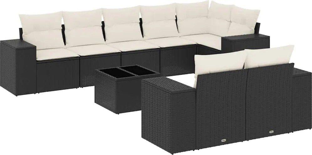 vidaXL Set mobilier de grădină cu perne, 9 piese, negru, poliratan